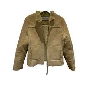 Women's Large ALDO Suede Leather Sherpa Lined Coat/Jacket Beige/Tane